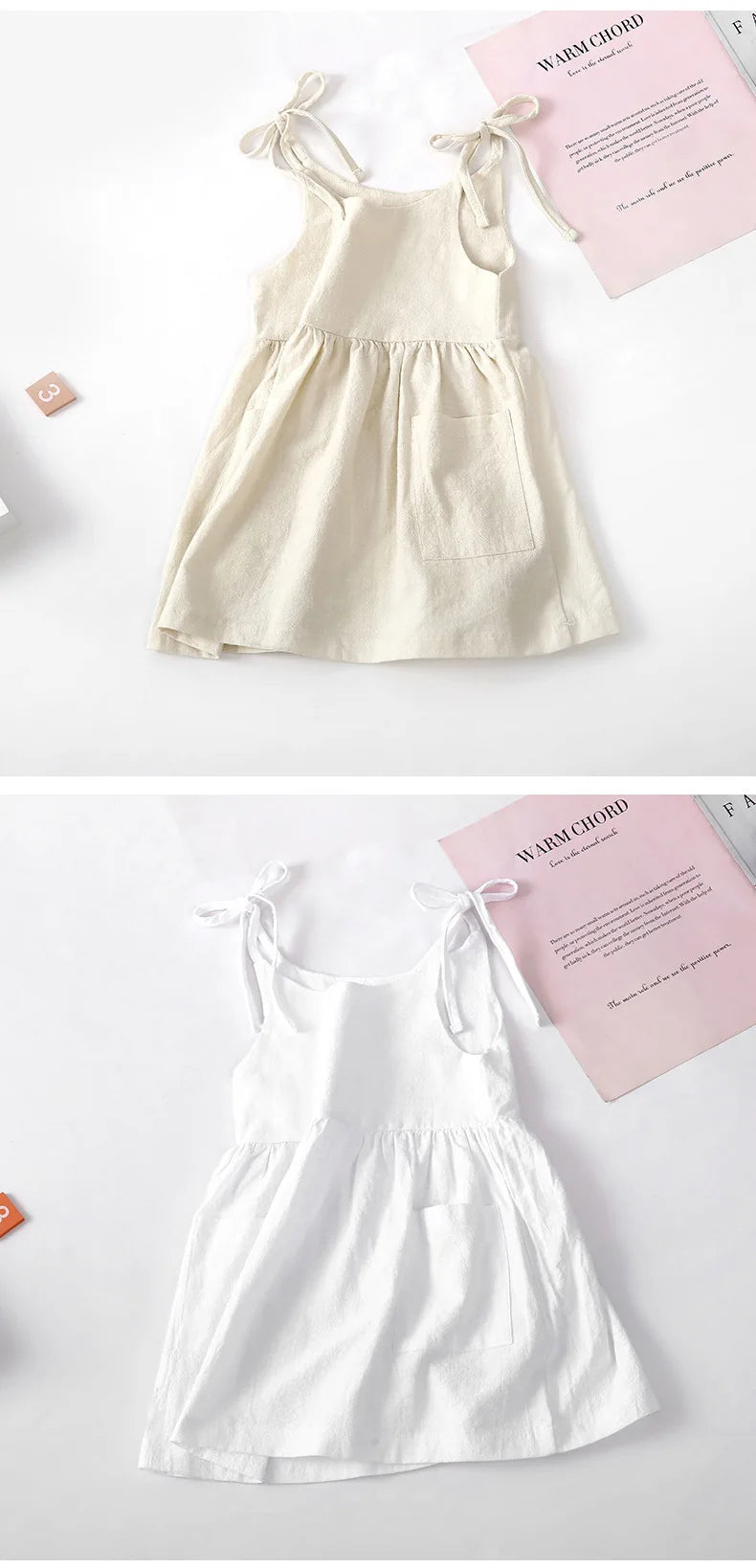 Summer Toddler Girl Dress Sleeveless Cotton Kids Beach Dress with Pocket