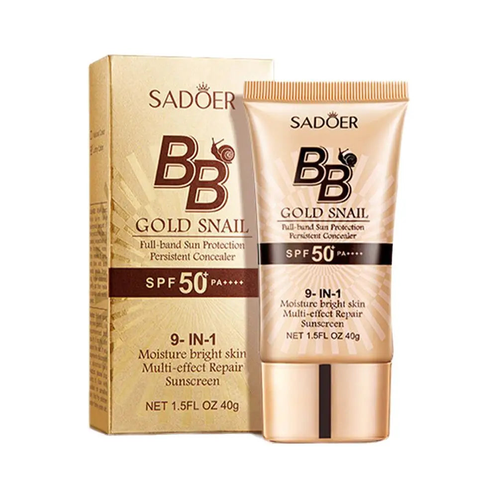 SPF50+ Gold Snail Sunscreen BB Cream Whitening Foundation Concealer Moisturizing Long Lasting Even Skin Tone Makeup Base Primer