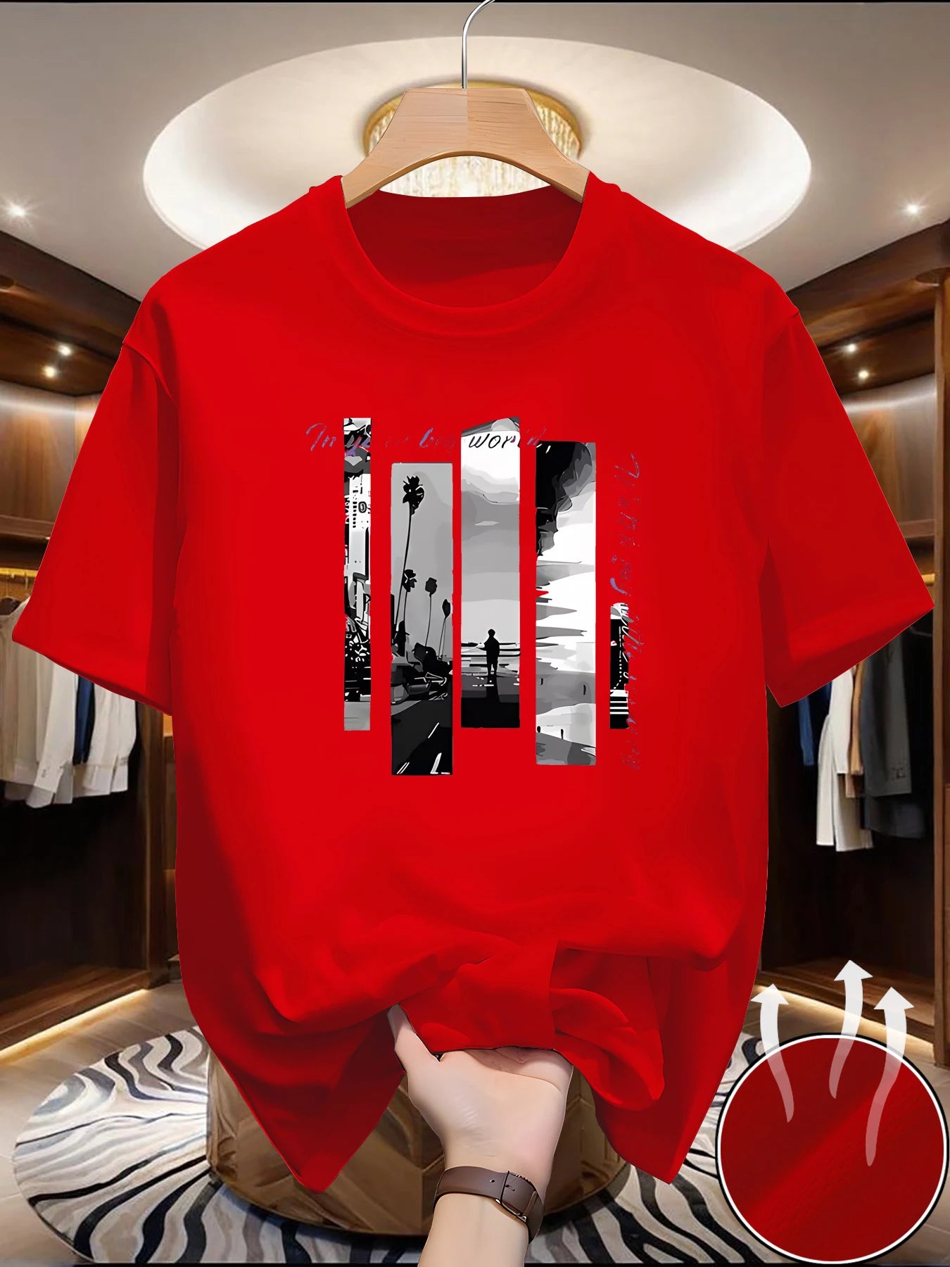 Men's summer T-shirt - Comfortable, sporty, loose-fitting, fashionable with scenic print, round-neck short-sleeved top