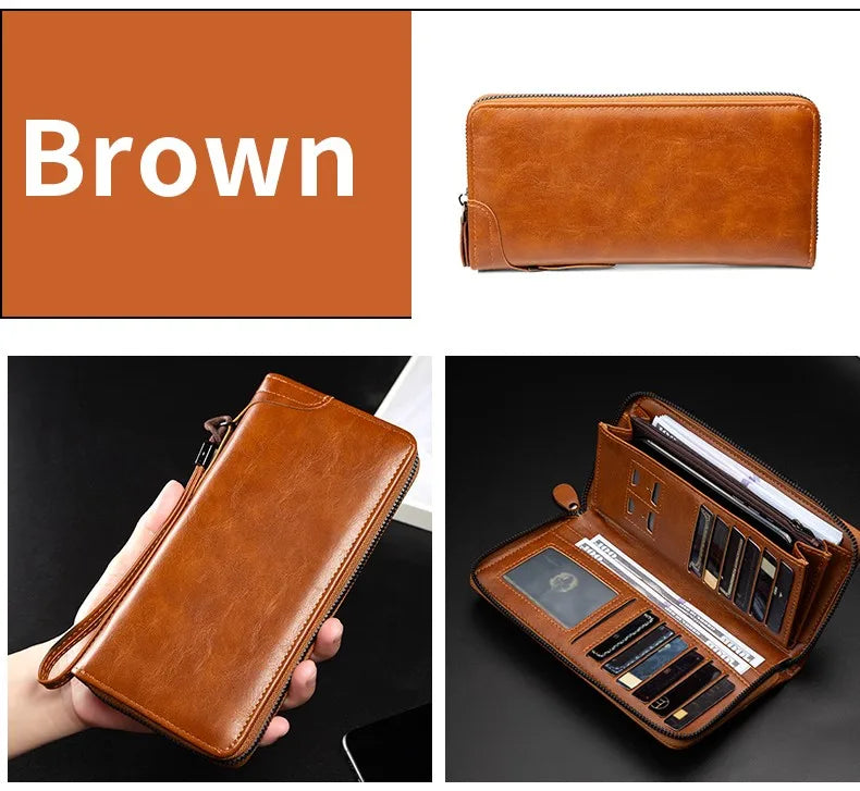 Men's Long Zipper Wallet High Quality Pu Leather Wallet For Men RFID Blocking Business Clutch Bag Credit Card Holder Purse Man