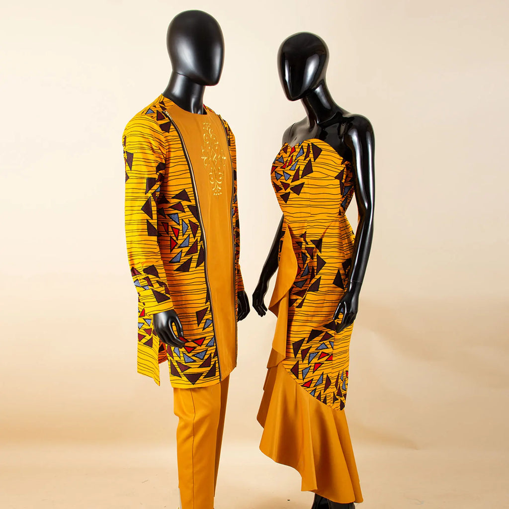 Dashiki African Women Mermaid Dresses Matching Men Outfits Pant Sets Bazin Riche African Couple Clothes for Wedding Y22C080