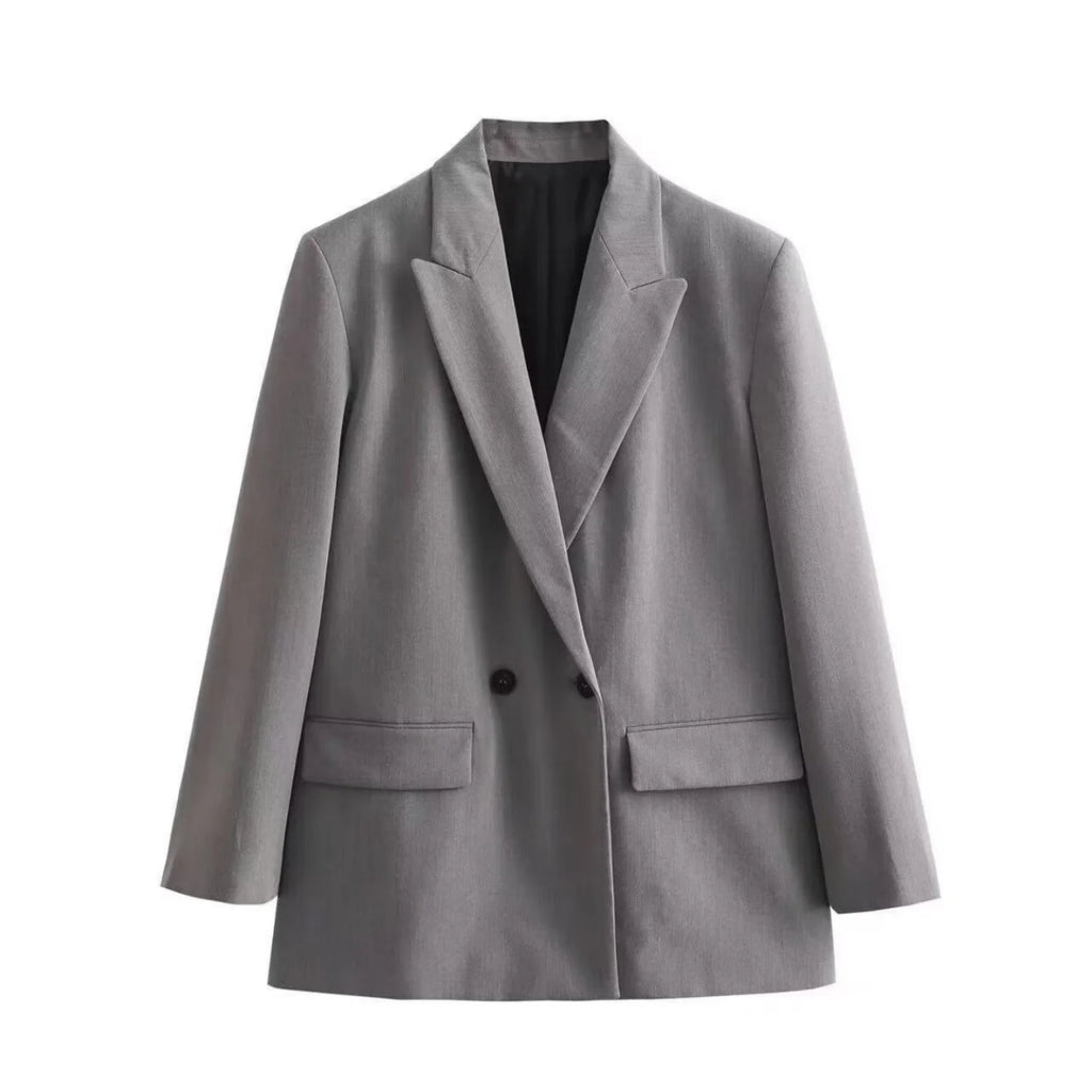 Women Elegant Solid Blazers Female Simple Style Double Breasted Long Sleeved Suit Jackets Casual Office Lady Suit Jackets Tops