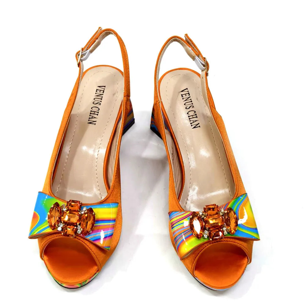 Sandals Woman Summer Ladies Shoes and Bag Decorated with Rhinestone Women Shoe and Bag Set for Party In Women Nigerian Shoe Bag