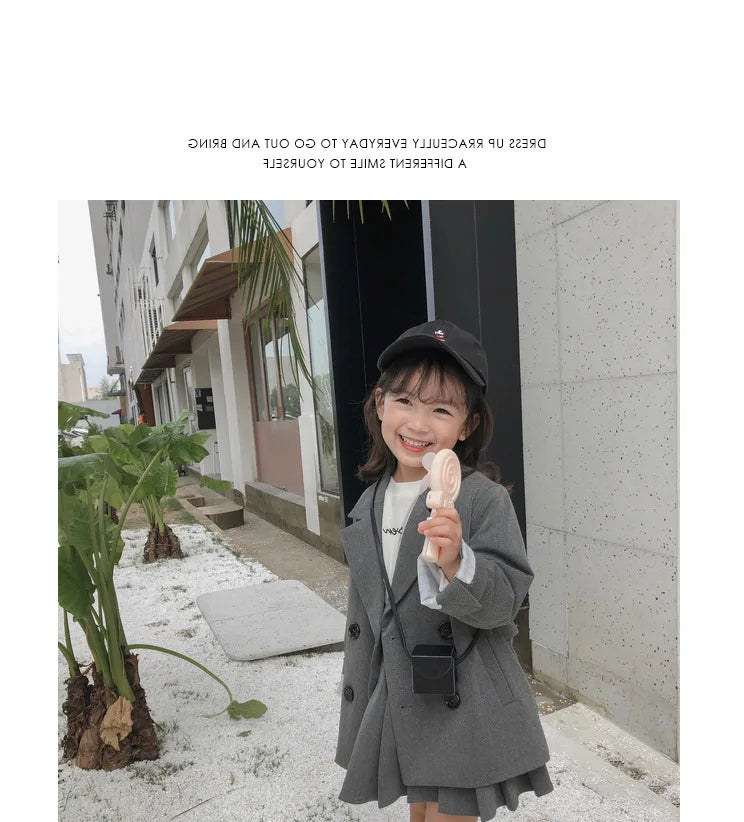 Girls' Suit British Style Noble Long Girls' Suit Plus Skirt 2024 Spring Clothes New Children's Clothing Fashion Casual
