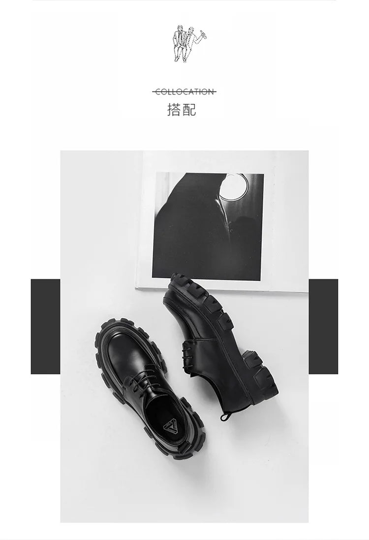 Male Leather Shoes Men 2023 New Chunky Platform Retro Work Shoes Spring Autumn Derby Shoes Highstreet Low Top Man Casual Flats