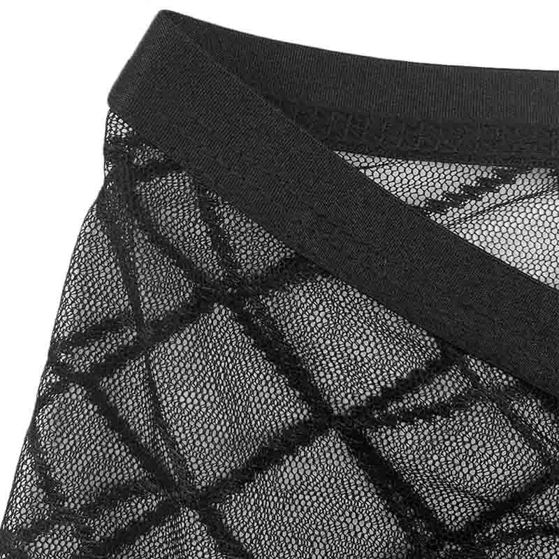 Men's Sexy Transparent Lace Panties Fishnet Sheer Boxer Shorts Breathable Low Rise Lingerie Exotic Costume Mesh Outfit
