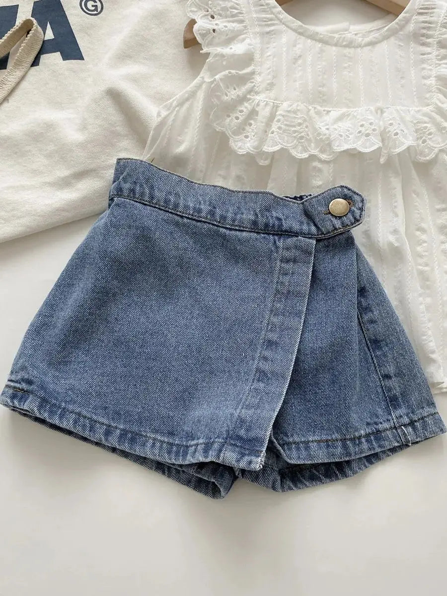 Denim Skirt Girl Summer Shorts Fake Skirt for Baby 2-8 years old Girl Half Skirt Children Bottom Kid Clothing Korean Style