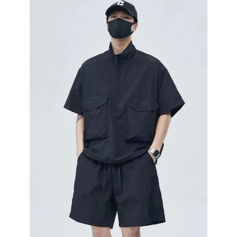 Casual Sportswear Suit for Men Solid Color Loose A Complete Set of Teenagers American Handsome Loose Versatile Two-piece Set