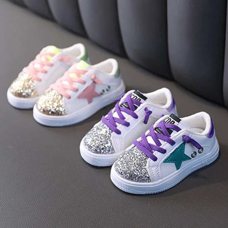 Tênis Girl shoe Kid Sneakers  2023autumn Bling New Fashion Sequins Sneakers Soft Soled casual shoe Child Sports Shoe zapatos niñ
