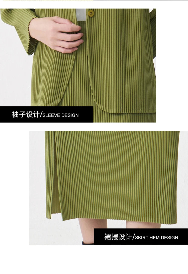 Fast Shipping Women's Fashion Set High Quality Top and Skirt Two Piece Office Set Miyake Pleated Set