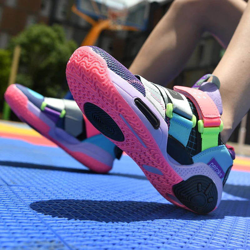 Children Girls Basketball Shoes Cushioned Shock Absorption Comfy Athletic Sports Running Outdoor Non-slip Walking For Kids Boys