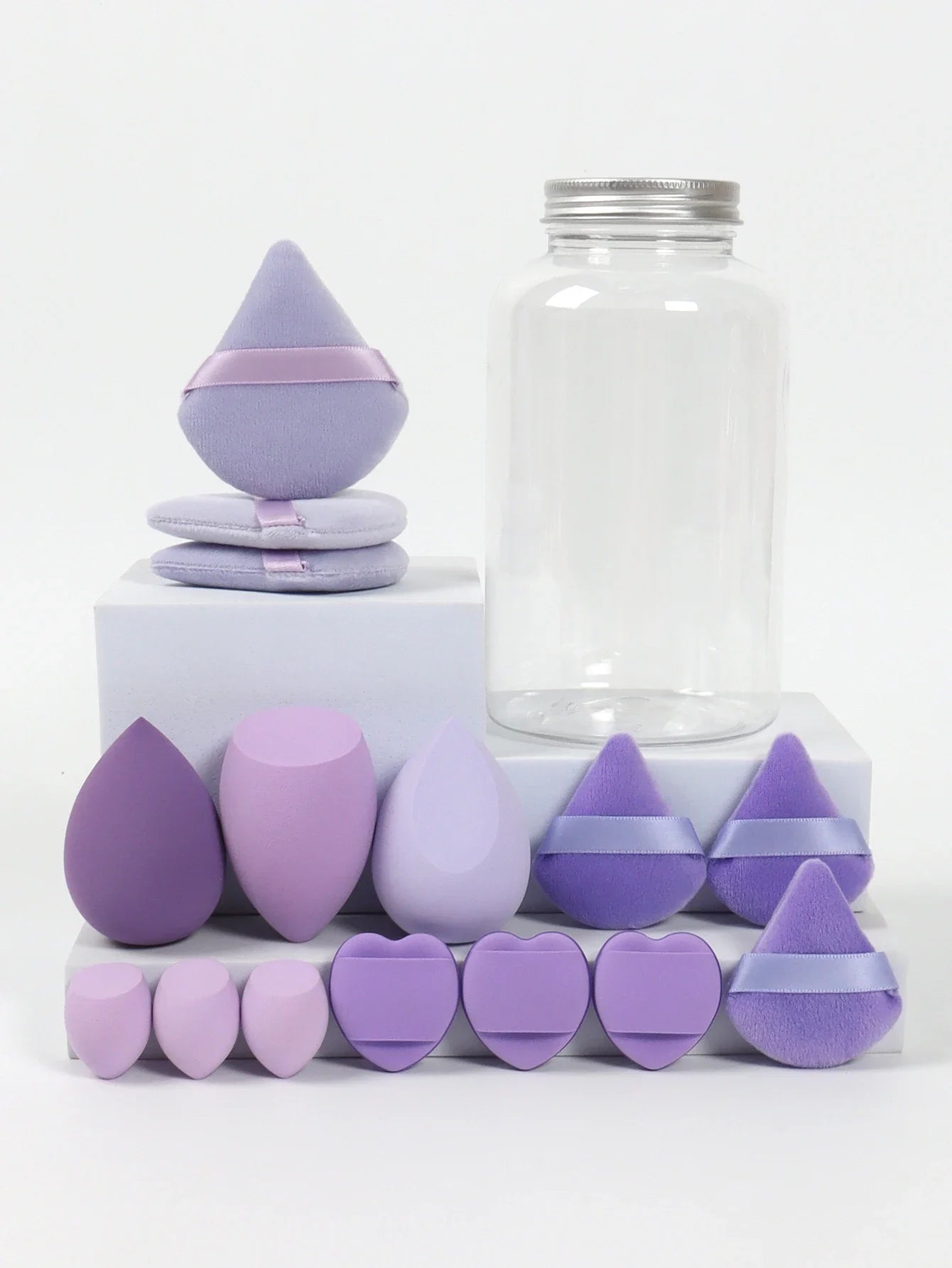 15Pcs Premium Powder Puffs with Storage Jar - Makeup Blending Sponges Set for Face Foundation & Loose Powder Kit