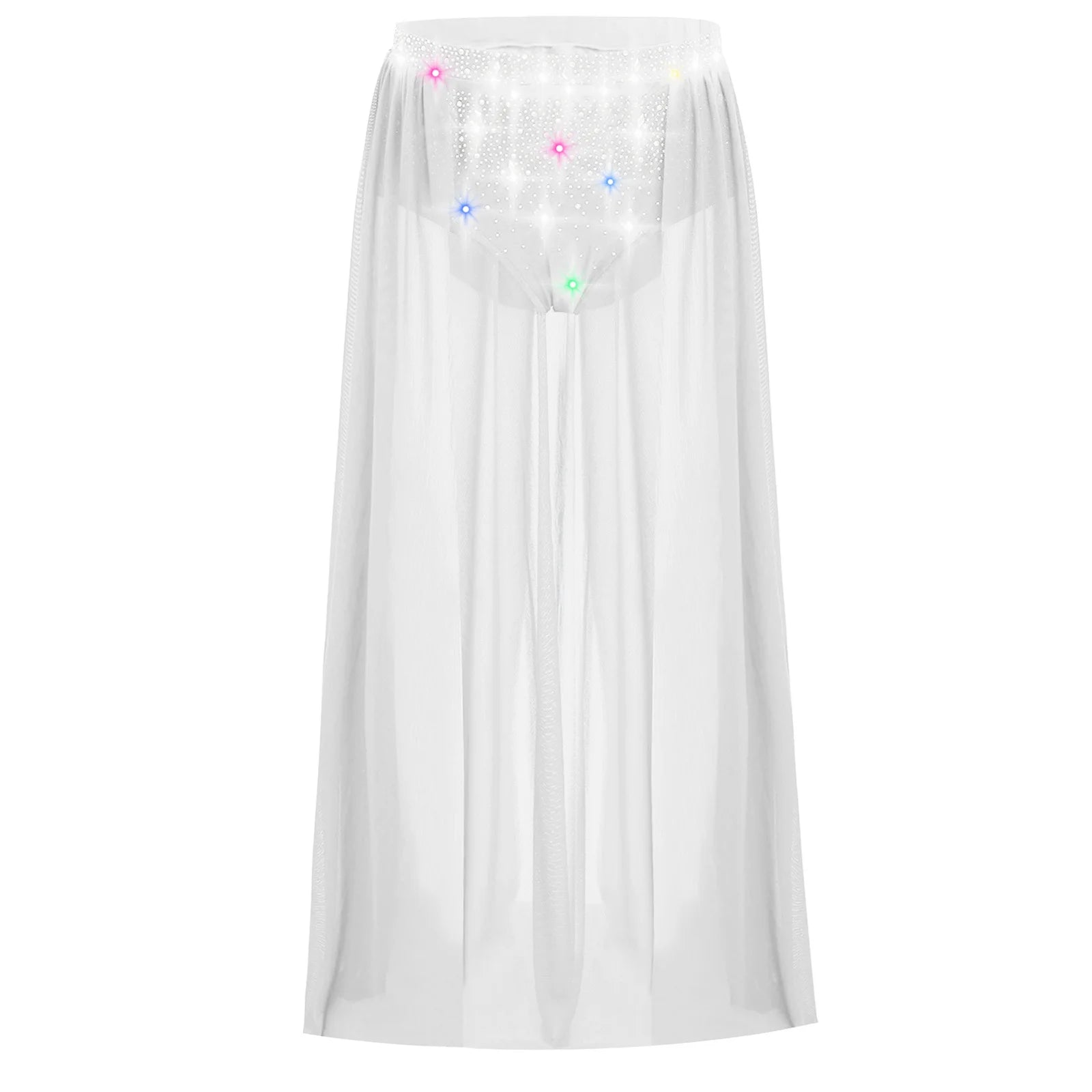 Kids Girls Lyrical Modern Dance Skirt Shiny Rhinestones Open Front Flowy Sheer Mesh Skirt with Built-in Briefs Ballet Dresses