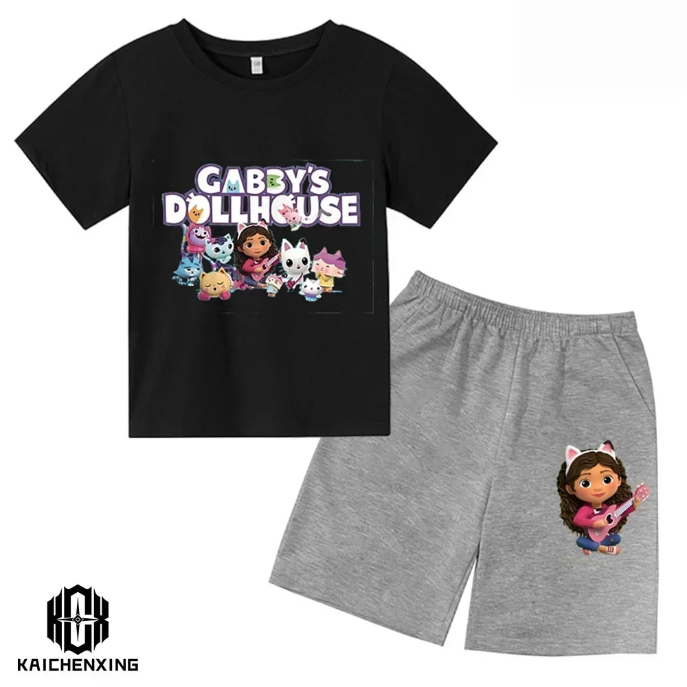 Little Girl T-shirts Kawaii Gabbys Doll House T Shirt Graphic Print Cute Kids Clothes Pink Tshirts Aesthetic Girls Clothes Top