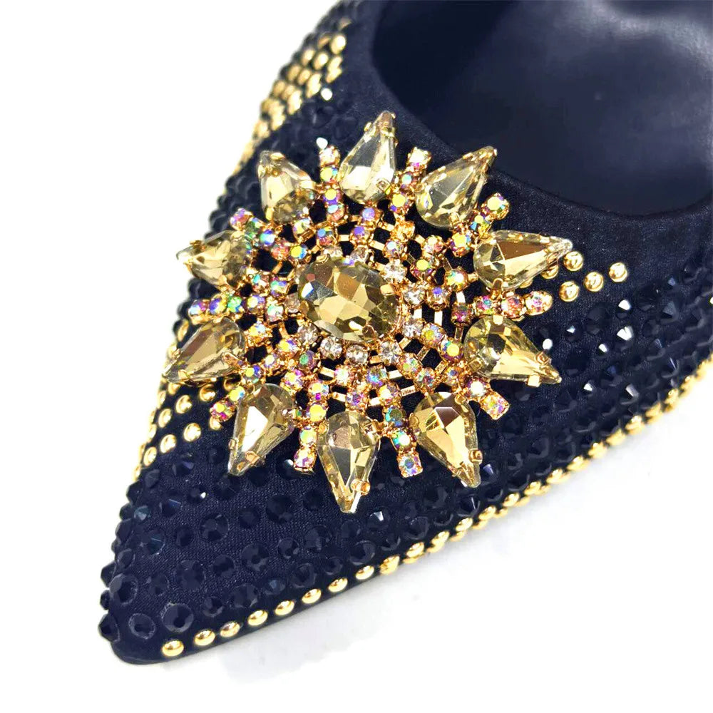 Nigeria Fashion Rhinestone-encrusted Ladies Party Shoes And Special bags High Heels And Dual Purpose Bag Women's Shoes