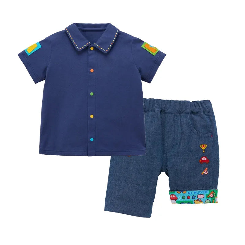 2026 Summer Kids Button Down Shirt Baby Boy Girl Casual Cotton Blouse Colorful Buttons Alphabet Embroidery Undershirt Tops