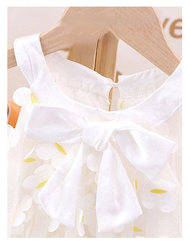 Summer Toddler Dresses Cute Flower Princess Dress Female Baby Butterfly Appliques Dress Children Mesh Bow Kids White Costume