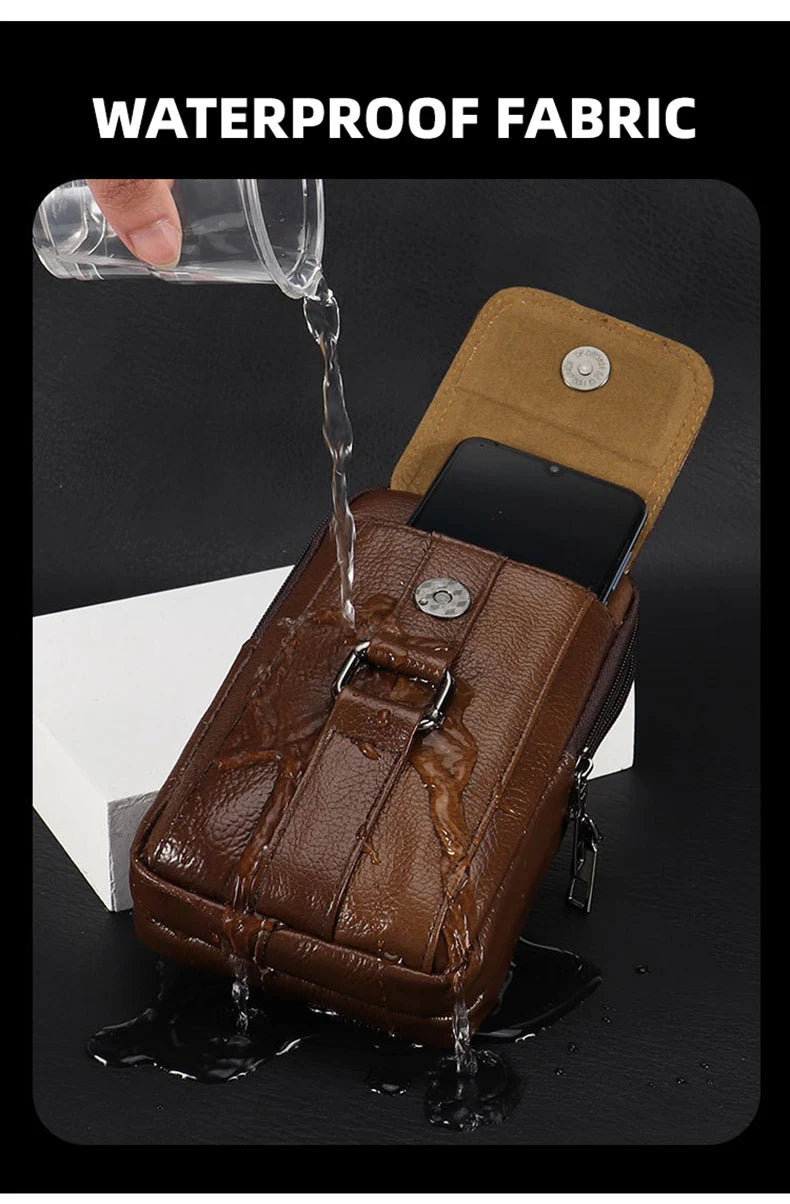 Men's Mobile Phone Waist Bag Outdoor Work Chest Bag PU Cigarette Case Key Chain Wear Belt Backpack Sport Hiking Portable Satchel