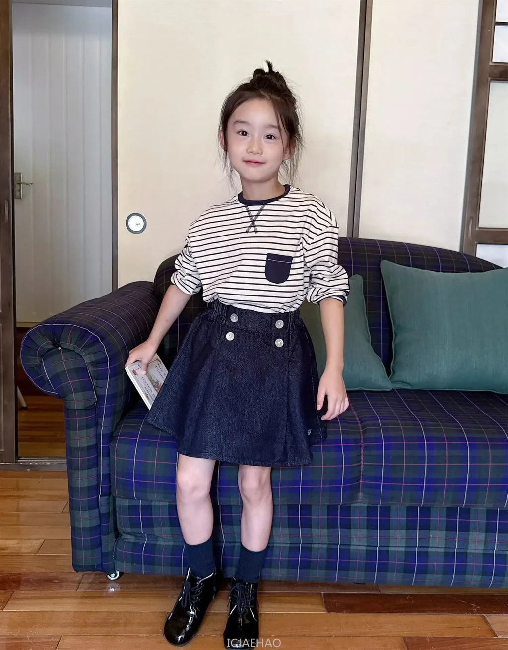 Teen Girl Clothes Waist Shell Button Denim Skirt and Top Kids Versatile Casual Outfits Children Costumes Vintage Girls Elastic