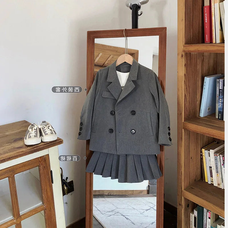 Girls' Suit British Style Noble Long Girls' Suit Plus Skirt 2024 Spring Clothes New Children's Clothing Fashion Casual