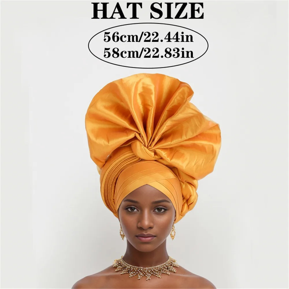 African Auto Gele Headtie Nigeria Women's Head Wraps Wedding Party Headpiece Women Turban Cap