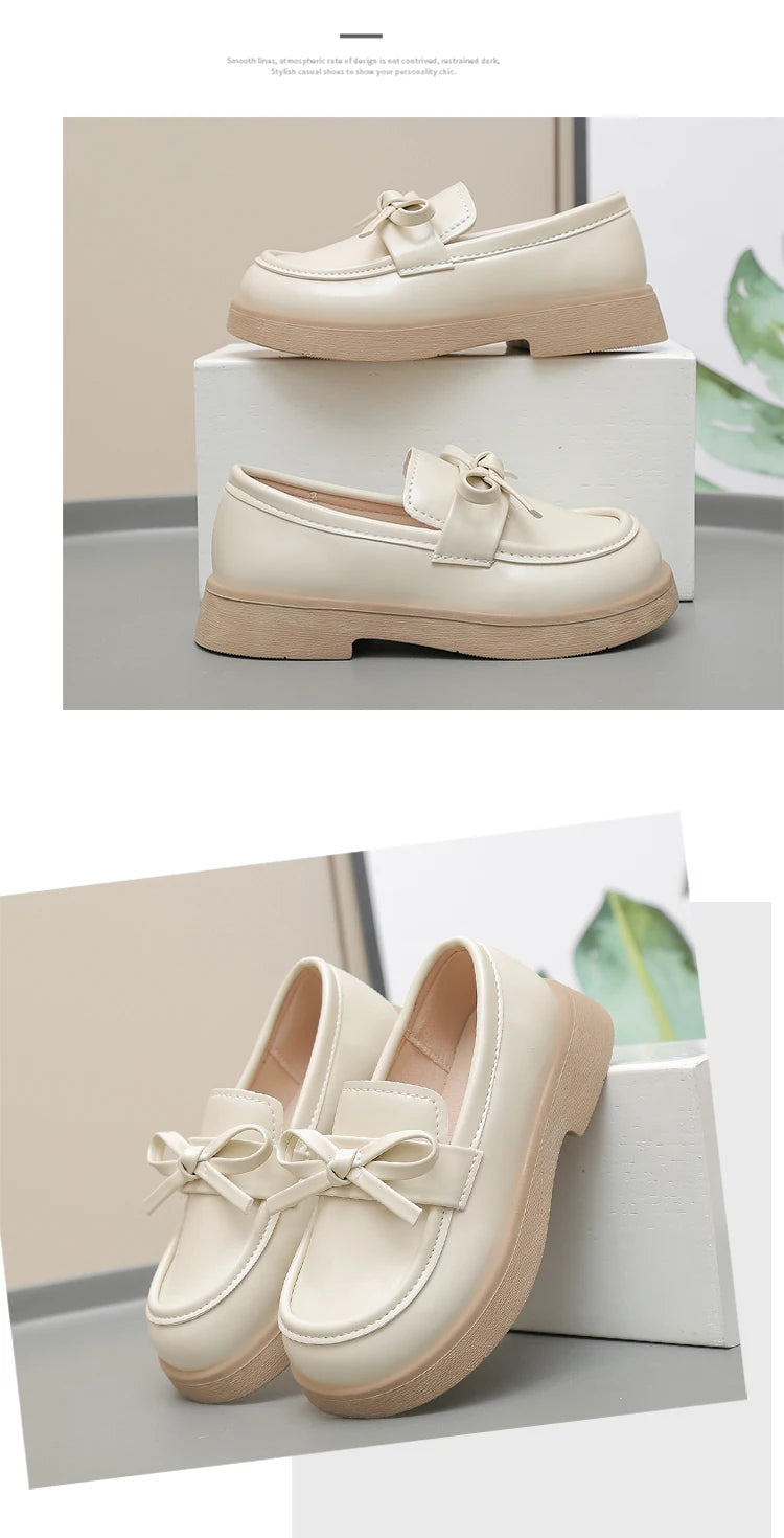 Girls Leather Shoes for Students School Uniform Shoes Black Matte 2025 New Fashion Children Flat Shoes Simple Bows Soft Sole