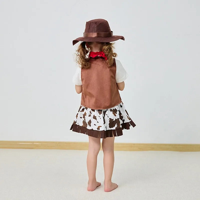 2025 Kids Toddlers costume cowgirls Cosplay 3pc suit purim event Holiday BIRTHDAY outfits Hat Scarf Shirt waist coat Skirt