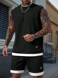 Men's Casual Athletic Set — Knitted fabric with slight stretch; available in medium-to-large sizes. Features a 2-in-1 elastic wa