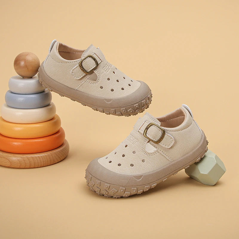 Kids' Casual Shoes Sneakers PU Leather Solid Color Summer Shoes For Children Anti-slip Breathable White Khaki Shoes Size 18-29