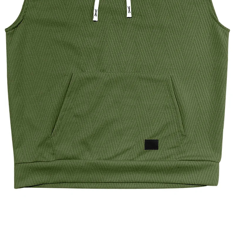 2026 Men's Casual 2 Piece Set Fashion Jacquard Knitted T-shirt Hooded Sleeveless Vest Elastic Waist Shorts Jogging Fitness Suit