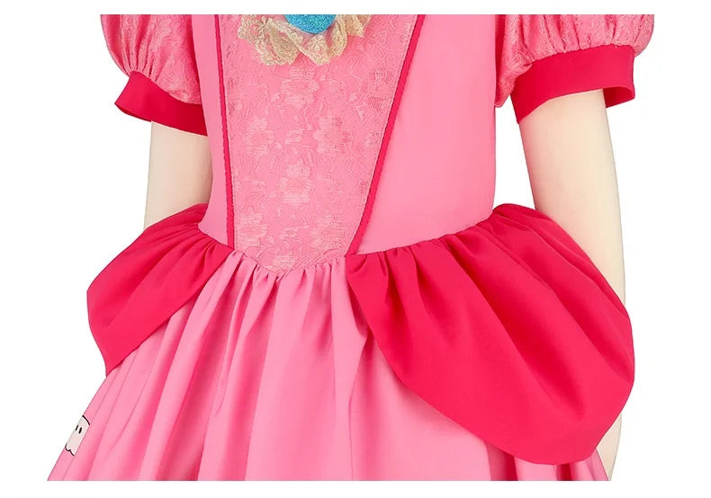 Kids Girls Summer Dresses Short Sleeve Print Costume New Movie Peach Princess Cosplay Dress Children Party Dress Birthday Gift