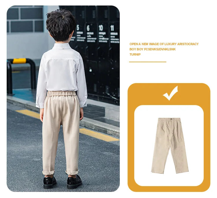 Kids Suit Pant Boys Formal Dress Long Sleeve Shirt Casual Pants Teen Child Solid Color Trousers Baby Toddler Gentlemen Clothes