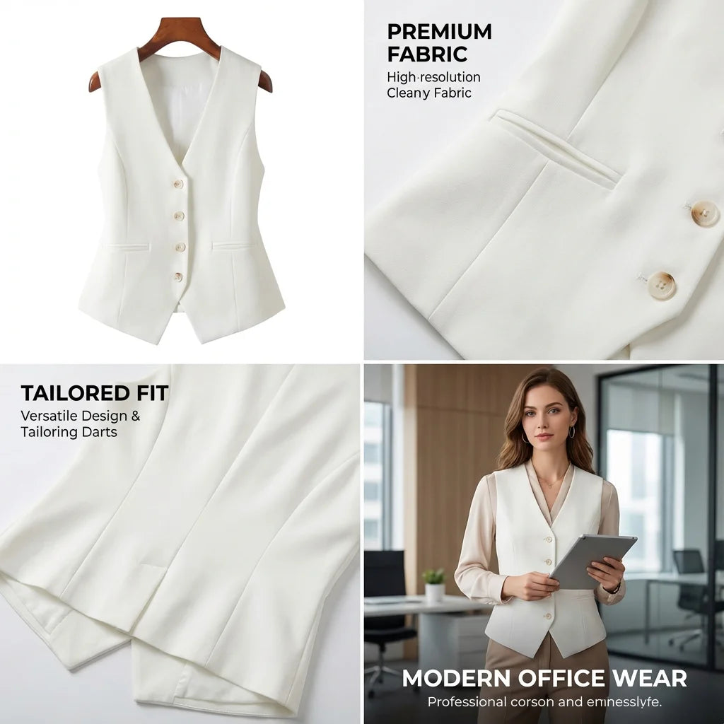 Women's Formal Business Vest Sleeveless Tailored Button Up Waistcoat Professional Office Outerwear Top Slim Fit Professional