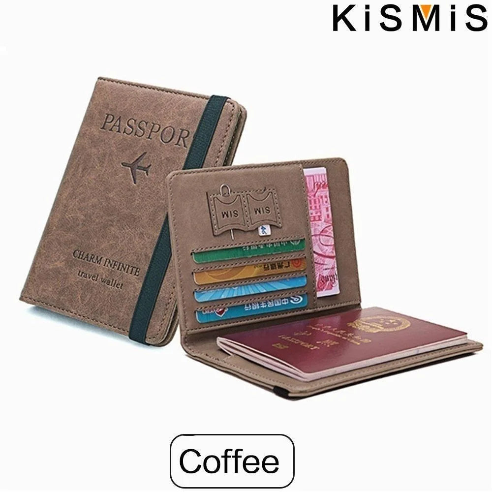 KISMIS New RFID Wallet Passport Case Leather Short Wallet Men Slim Credit Card ID Holder Card Organizer Travel Bag