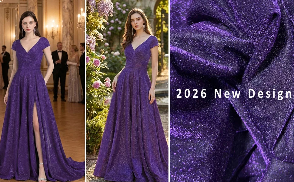 Prom Dresses Long for Women A Line with Pockets V Neck Formal Evening Ball Gown Elegant Dress Women for Wedding Party