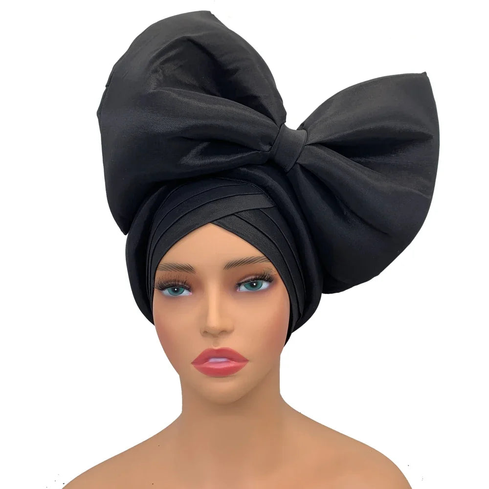 Exaggerated Headpiece African Auto Gele Headtie Nigeria Party Headwear Hat Lady Head Wraps Big Bowknot Turban Cap for Women
