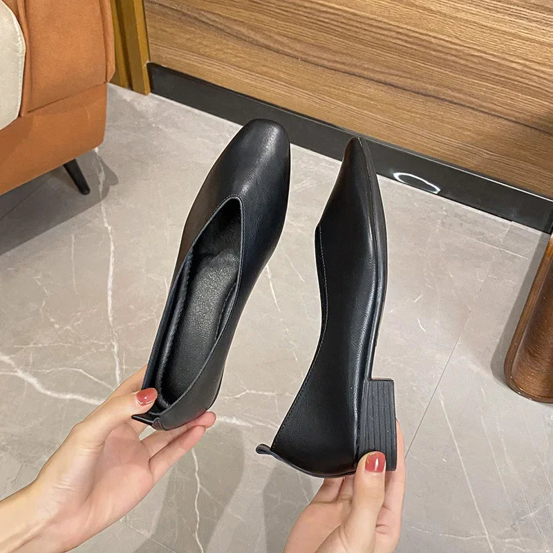 Genuine Leather Multi-color Low-heeled women's Shoes  Round Toe Flat Bottom Shallow Cut Single Shoe Casual Versatile Loafers
