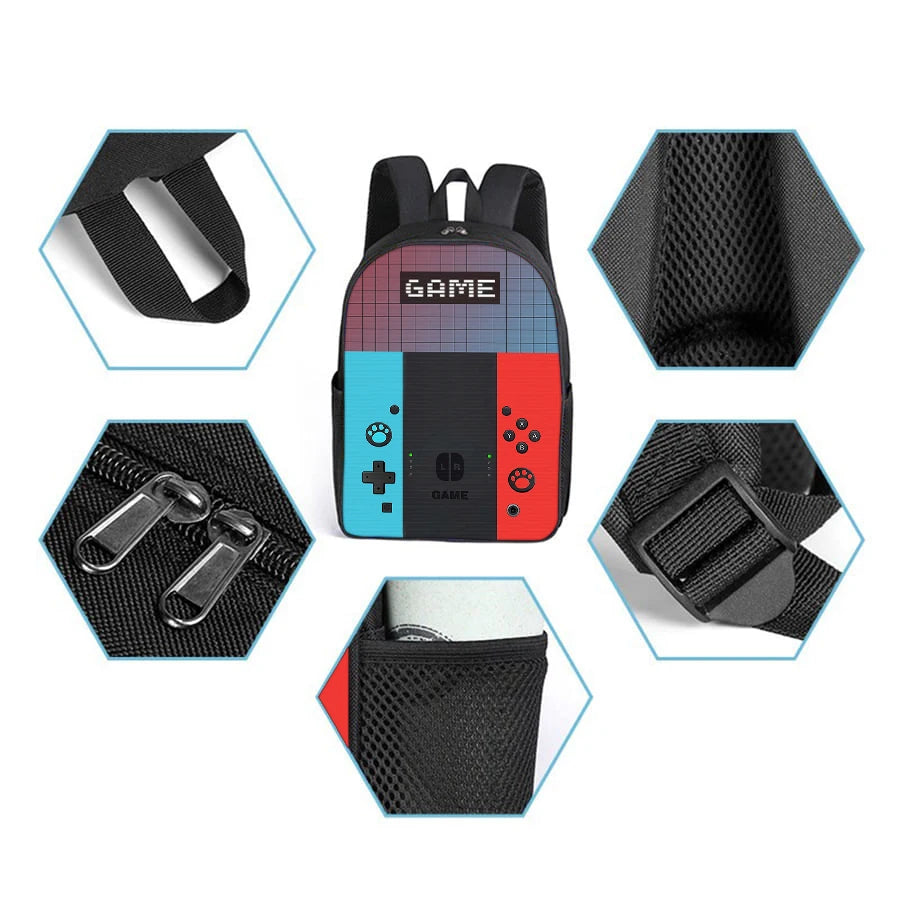 3 Pcs Set Games Console Messenger Bag ,Pencil Bag ,School Bags For Boy/Girls Children Best Gifts Cartoon School Backpack