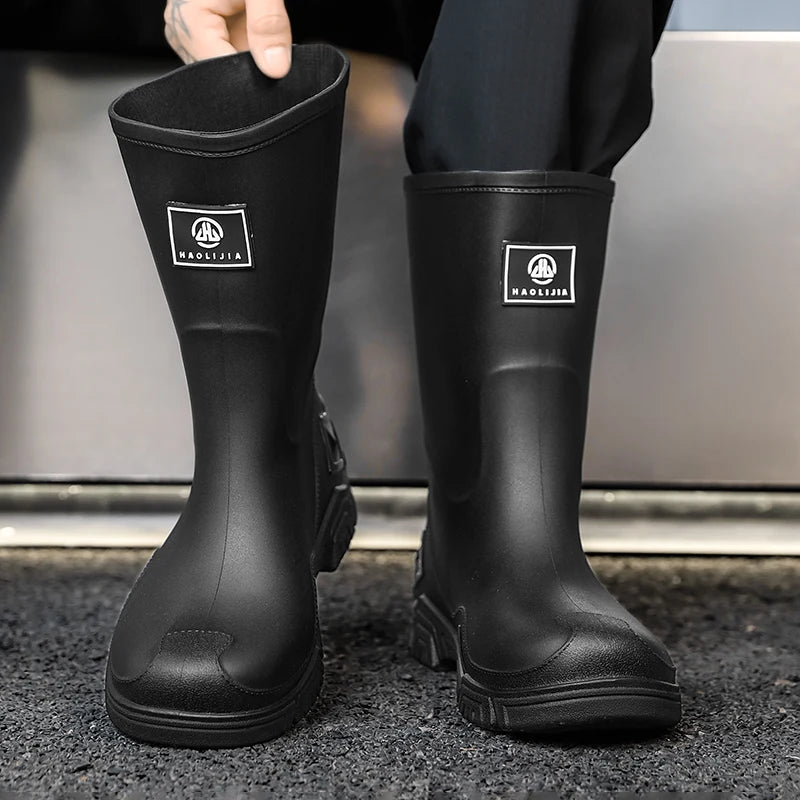 Rain Boots for Men, Non-Slip, Waterproof, High-Top Fishing Boots, Popular Work Safety Shoes, Rain Boots