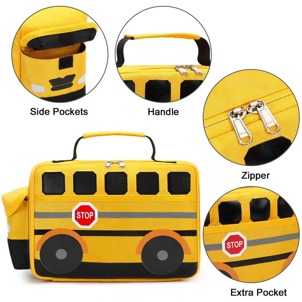 Children's Lunch Bag for Kids Cute 3D Bus Thermal Insulated Small Lunch Box Leakproof Boys Girls Toddler School Tote Bag
