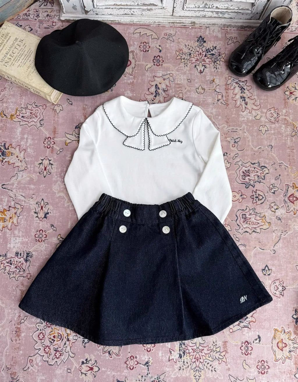 Teen Girl Clothes Waist Shell Button Denim Skirt and Top Kids Versatile Casual Outfits Children Costumes Vintage Girls Elastic