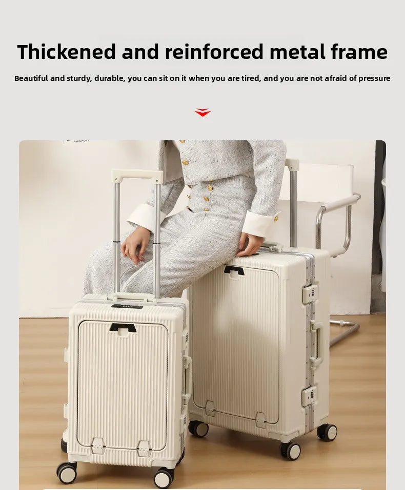 2026 new front opening luggage compartment, multifunctional business travel suitcase, sturdy passenger boarding suitcase