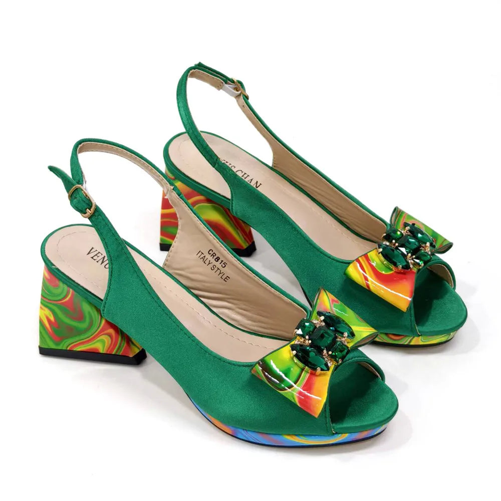 Sandals Woman Summer Ladies Shoes and Bag Decorated with Rhinestone Women Shoe and Bag Set for Party In Women Nigerian Shoe Bag