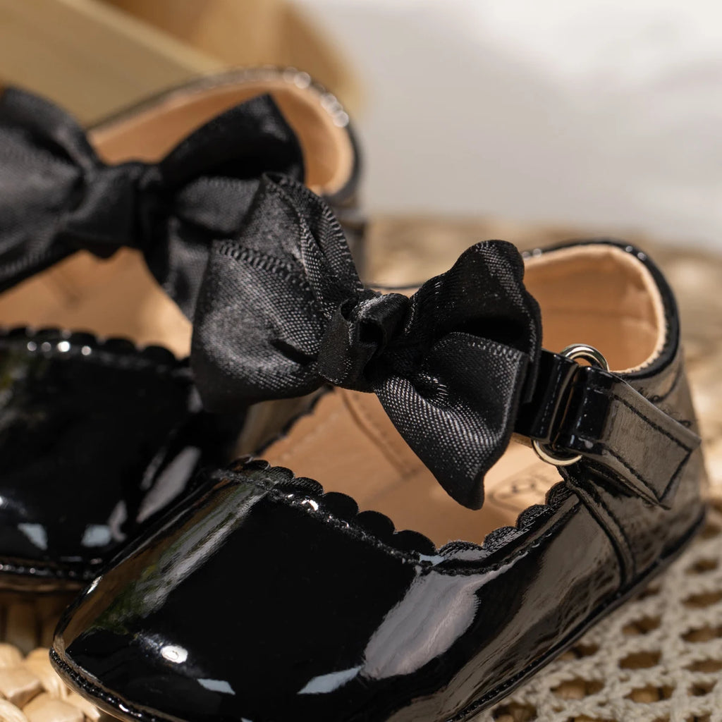 KIDSUN Newborn Baby Girl Shoes PU Leather Bowknot Dress Shoes Infants Rubber Non-Slip Toddler First Walker Baby Shoes Girls