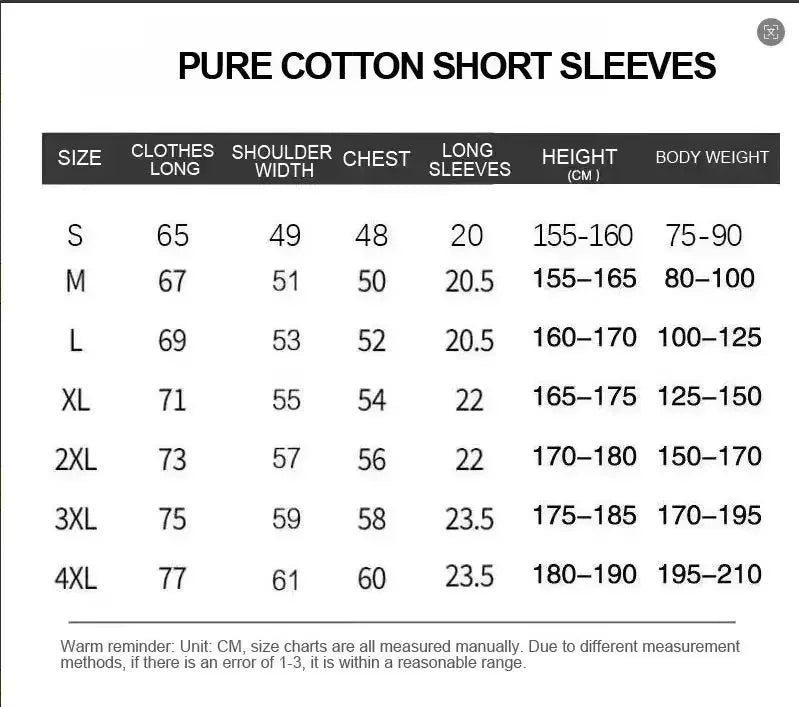 Summer Leisure Men's 100% Cotton Loose Version Round Collar Short Sleeve T-shirt Unisex Design Is Breathable Absorbent