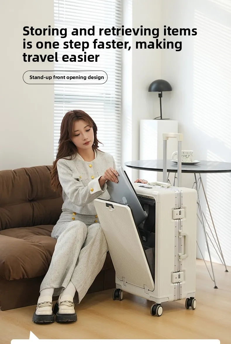 2026 new front opening luggage compartment, multifunctional business travel suitcase, sturdy passenger boarding suitcase