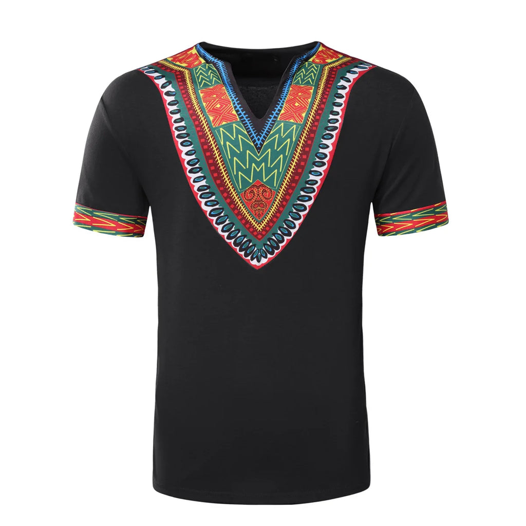 2026 Men's African Traditional Clothing Men Dashiki Short Sleeve T-shirt Fashion V-neck Printed Ethnic Style Casual Tops for Men