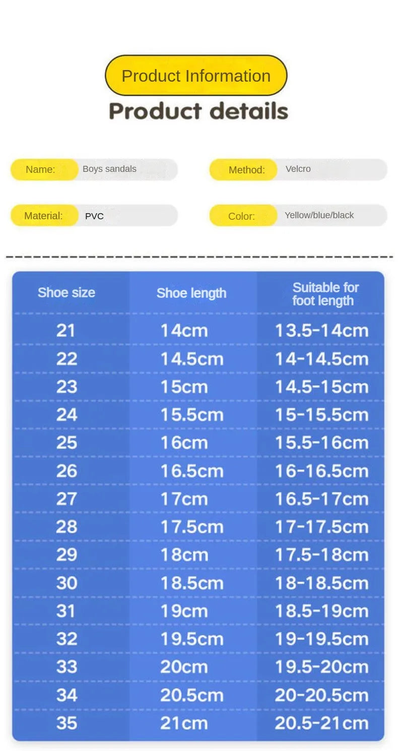 Kids Sandals for Boys 3-12 Year Old Soft Sole Anti Slip Cartoon Design Beach Outdoor Sandals