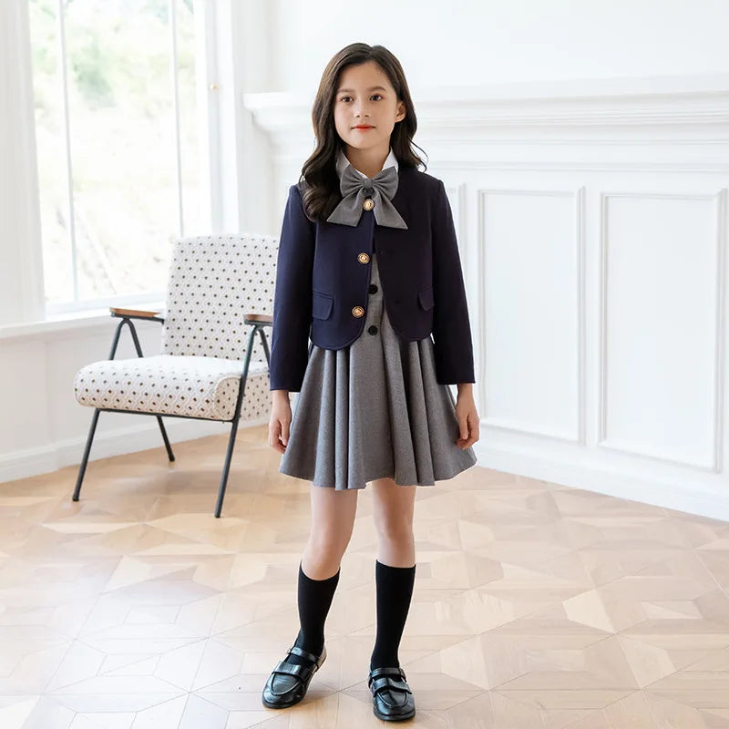Kids Japanese Navy Jacket Suit Dress School Uniforms Girls British Boys Blazer Formal Outfits Chidren Student Clothes Class Sets
