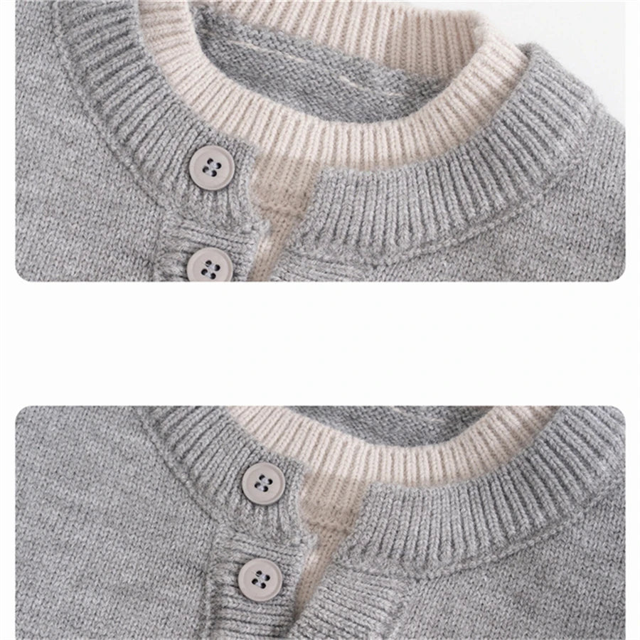 Child Minimalism Style V-Neck Sweater for Tween Boy Beige Grey Color Knitwear Korean Kids Spring Autumn Casual Knitted Clothing